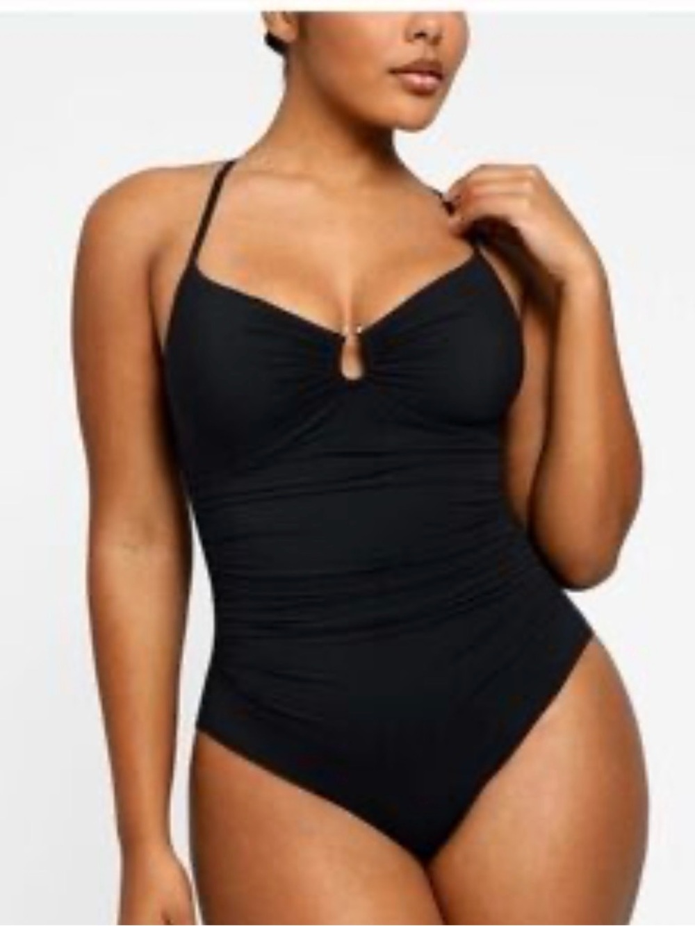 Sleek Black One-Piece Swimsuit with Front Keyhole new never worn